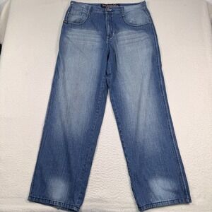 Vintage 5ive Jungle Jeans Mens 38x33 Baggy Faded Wide Leg Skater Y2K Grunge Blue